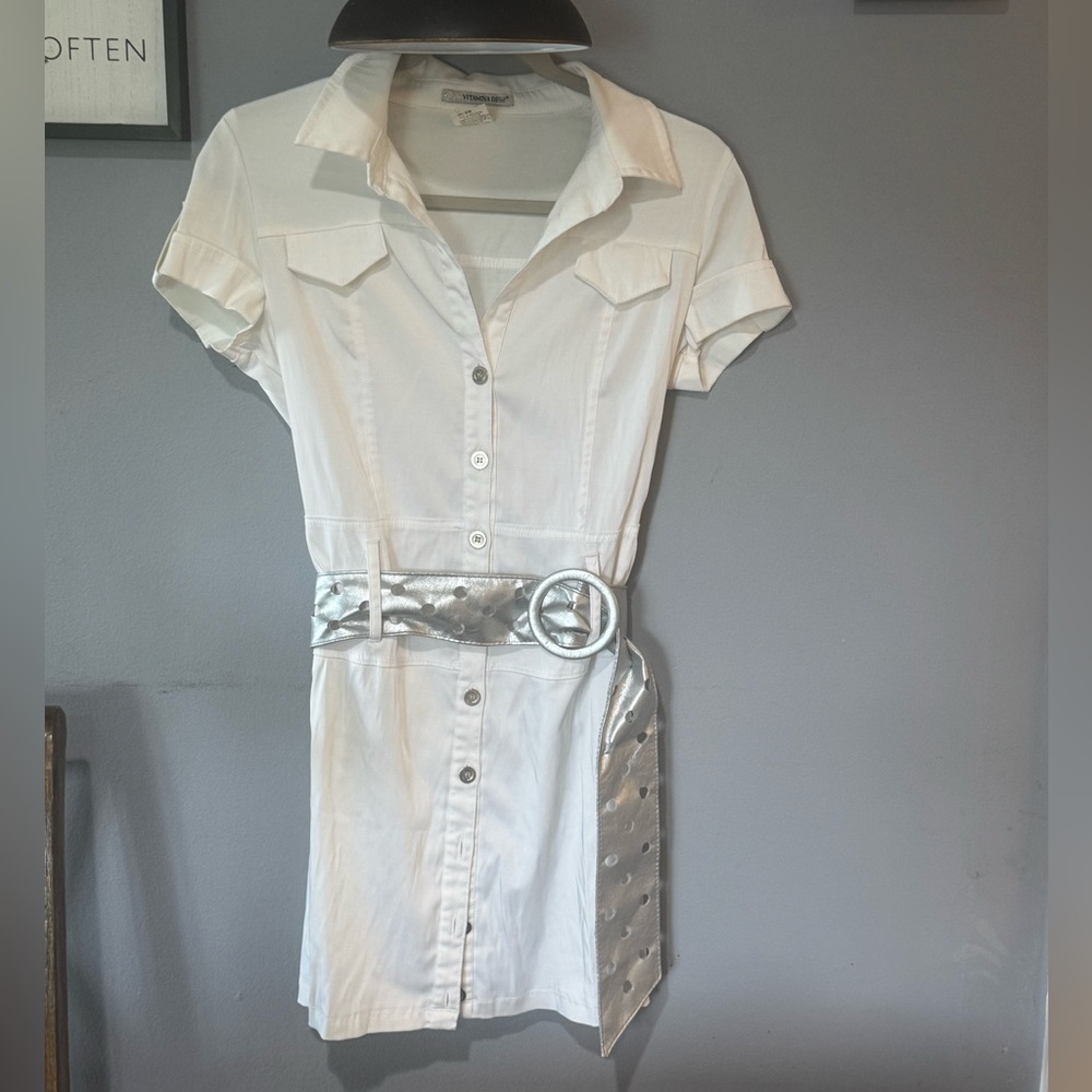 Vitamina Due White Belted Mini Dress – Size 42 / Medium
